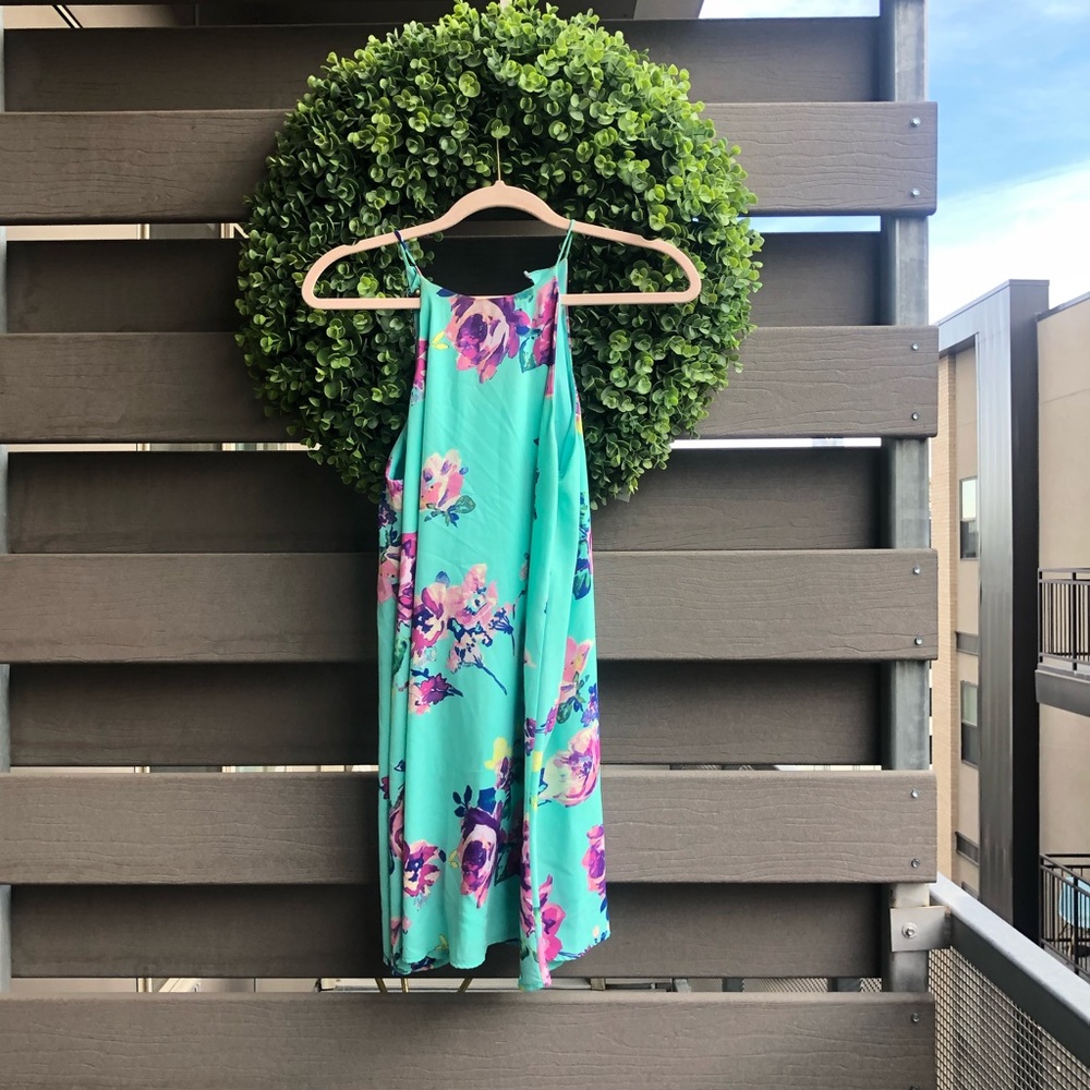Everly Aqua Flowy Floral Dress